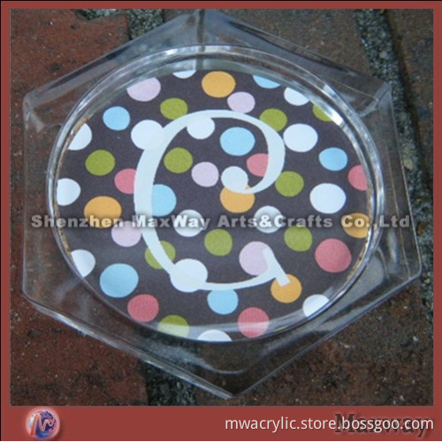 Elegant Transparent Hexagon Acrylic Coaster /Tray/saucer/stock with Pad